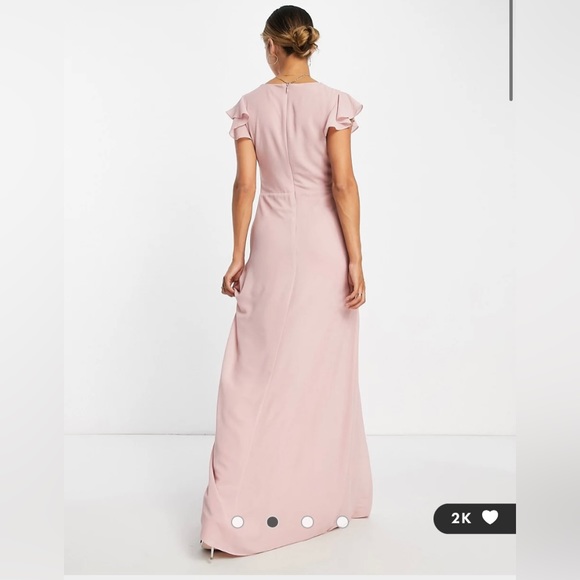 ASOS TFNC bridesmaid flutter sleeve ruffle detail maxi dress in blush - Picture 2 of 5
